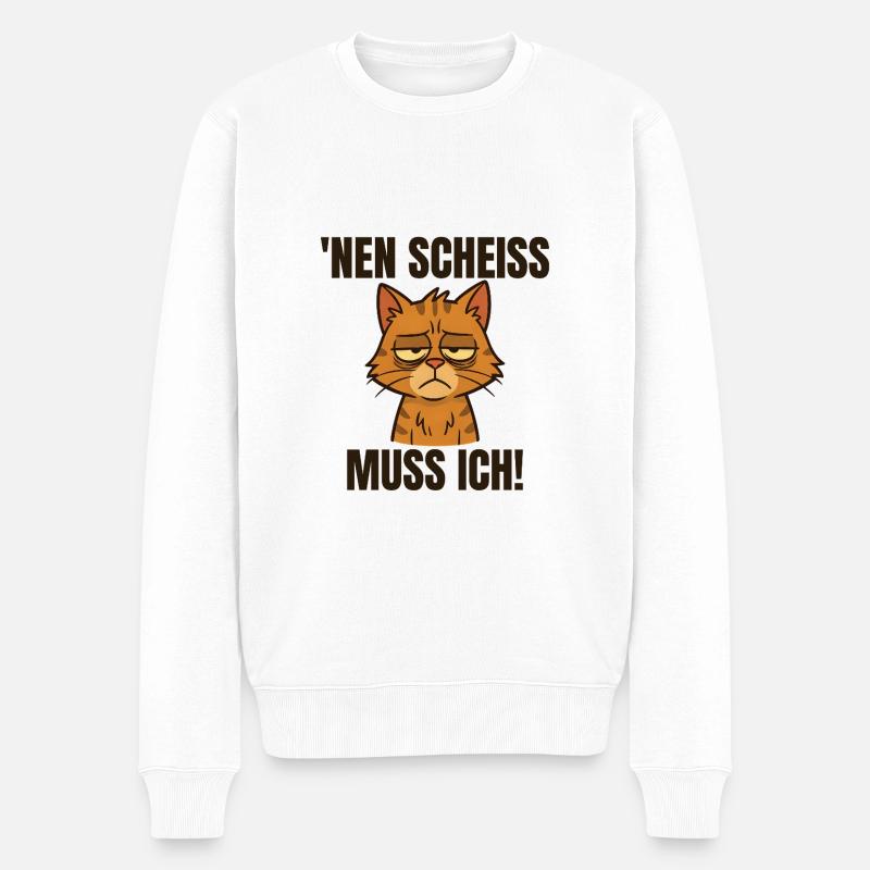 Lustige Katze mit frechem Spruch - Männer Premium Bio Pullover - Weiß