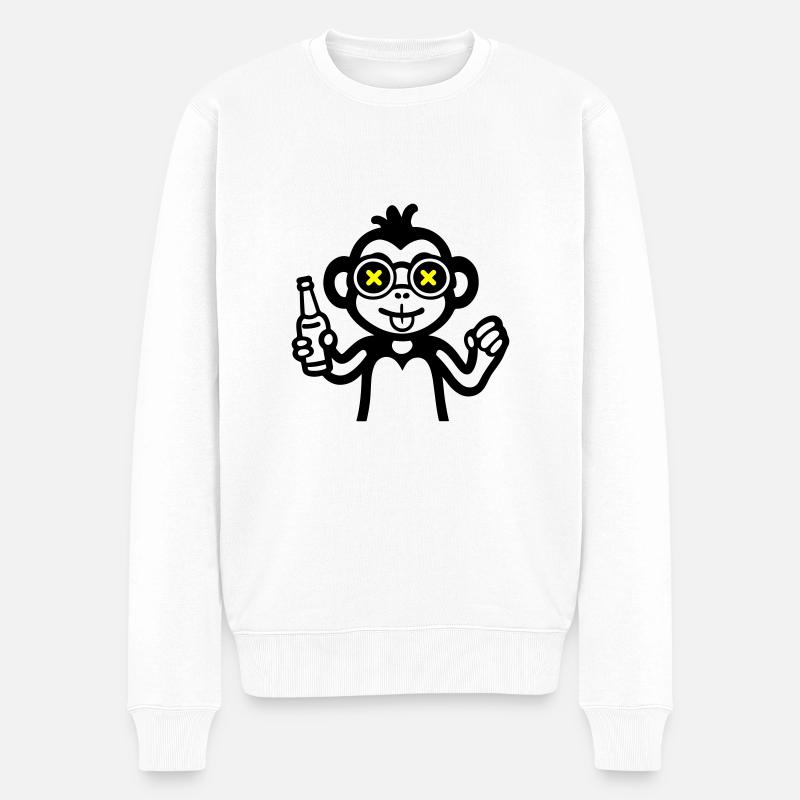 Affe Drinking Lustig Bier - Männer Premium Bio Pullover - Weiß