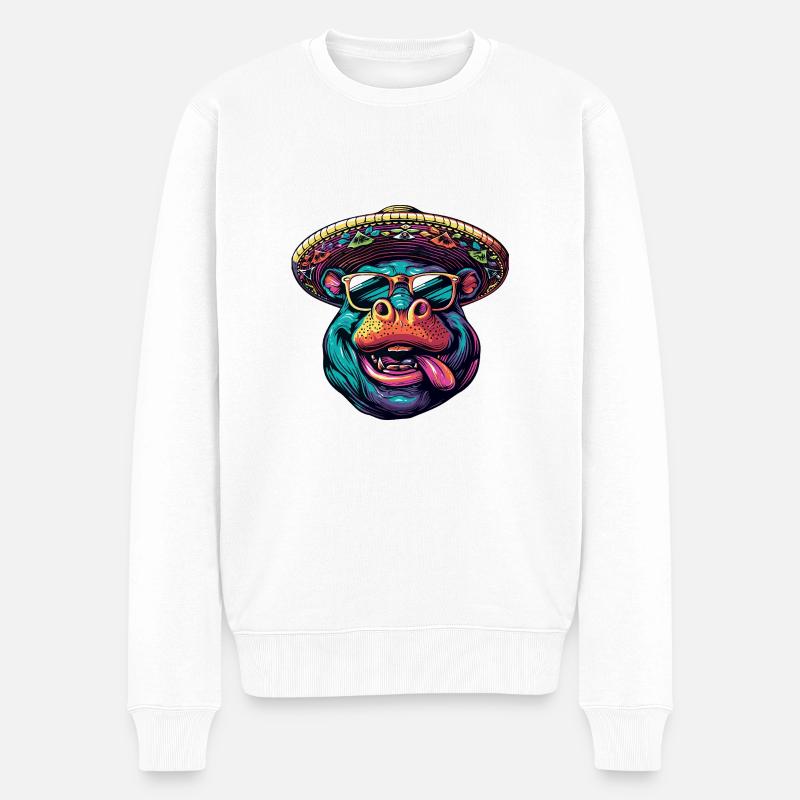 Nilpferd Lustig Sombrero - Männer Premium Bio Pullover - Weiß