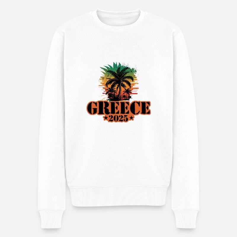 Grèce 2025 Palmiers - Pull Premium bio Homme - blanc