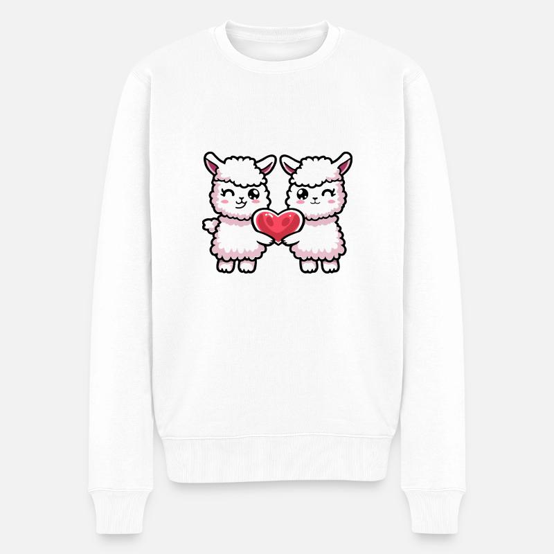 Alpaka Llama Paar Valentinstag - Männer Premium Bio Pullover - Weiß