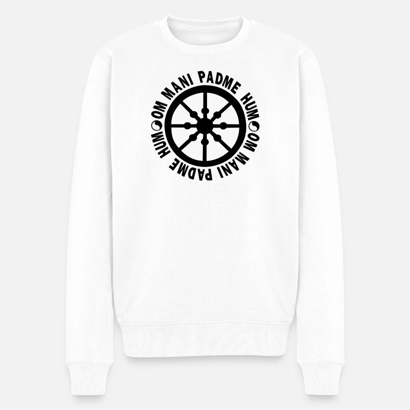 lebensrad mit mantra "om mani padme hum" - Männer Premium Bio Pullover - Weiß