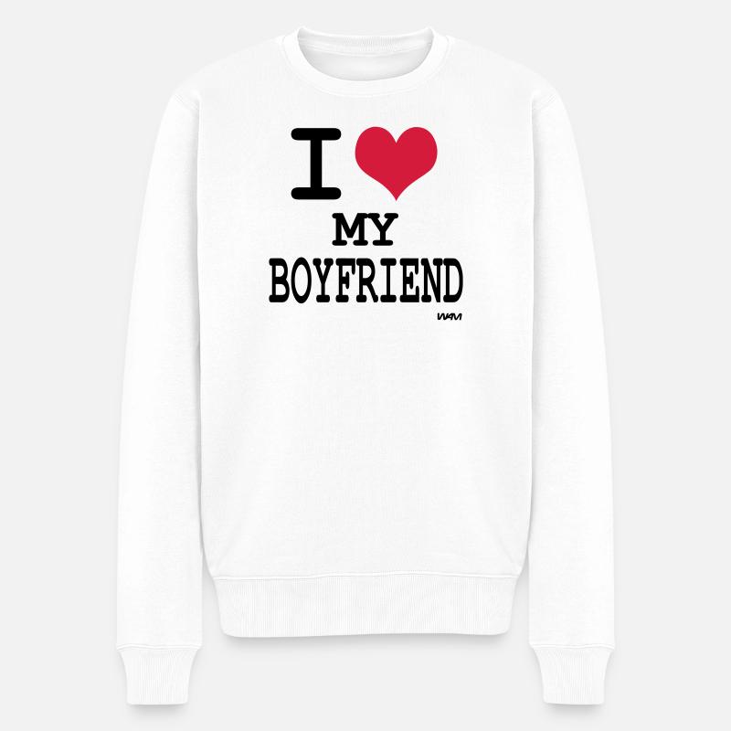 i love my boyfriend - Männer Premium Bio Pullover - Weiß