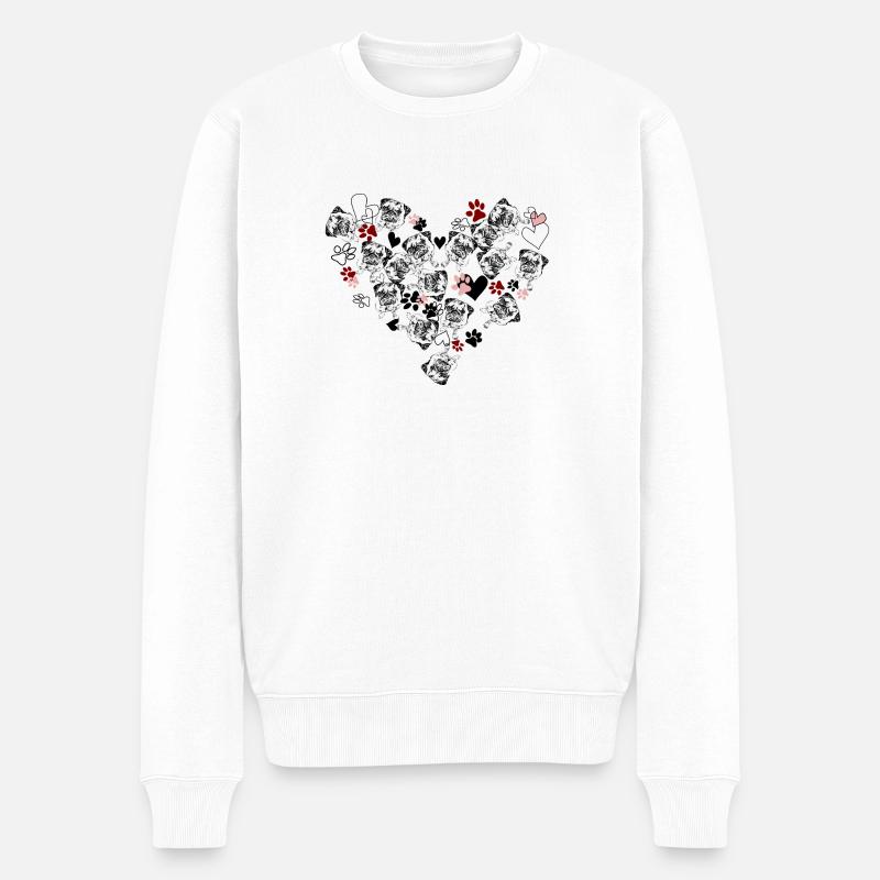 Pfotenmuster Mops in Rosa und Rot - Männer Premium Bio Pullover - Weiß
