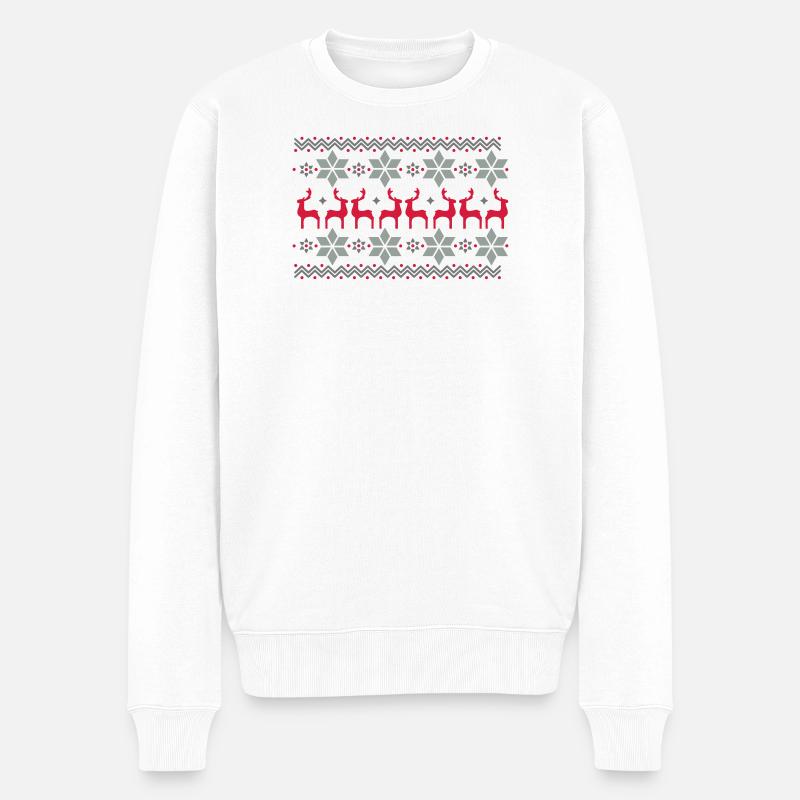 Weihnachtsstern Muster und Rentier Muster - Männer Premium Bio Pullover - Weiß