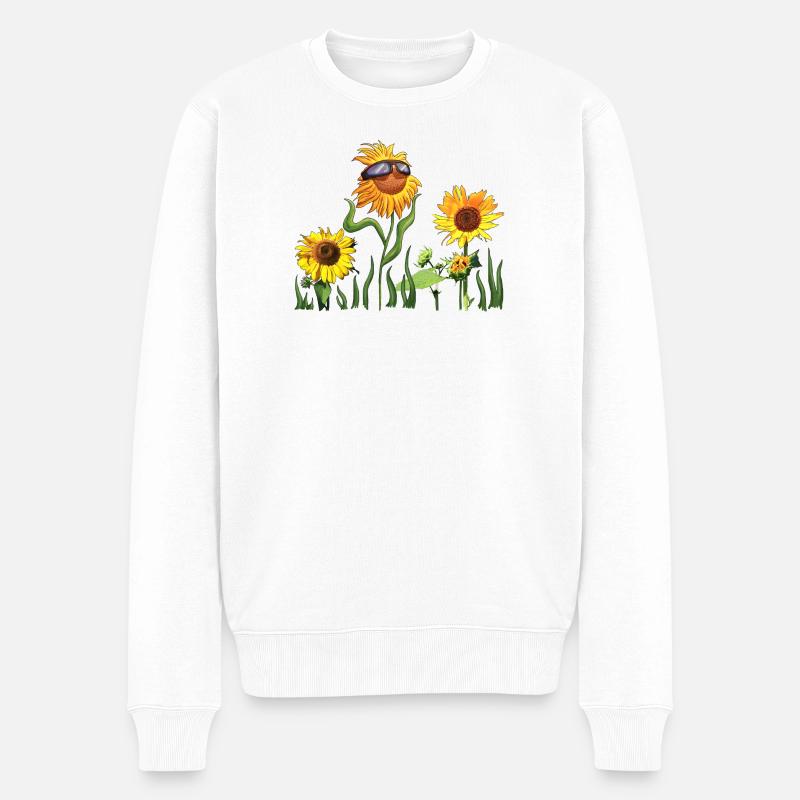 Tournesols avec lunettes de soleil - Pull Premium bio Homme - blanc