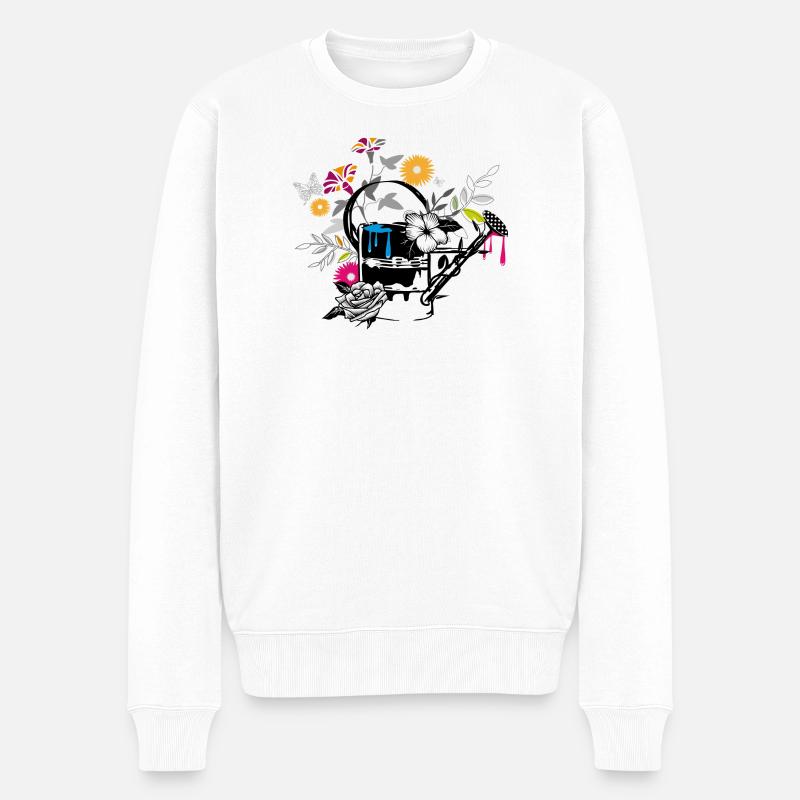 Blechgießkanne mit Blumen und Schmetterlinge - Männer Premium Bio Pullover - Weiß