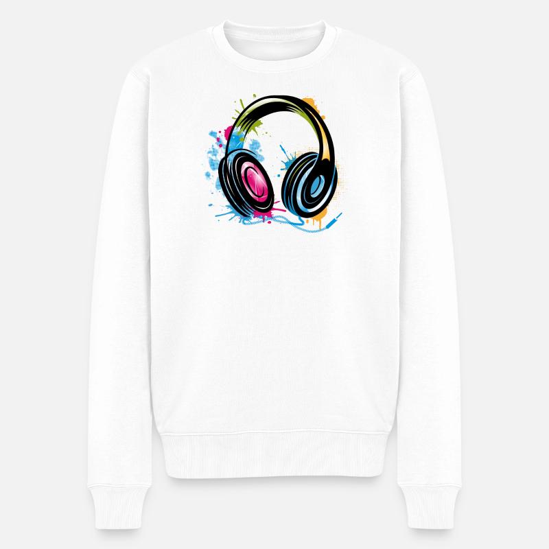 bunter Graffiti Kopfhörer - Männer Premium Bio Pullover - Weiß
