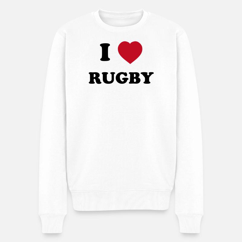 I Love Rugby - Männer Premium Bio Pullover - Weiß