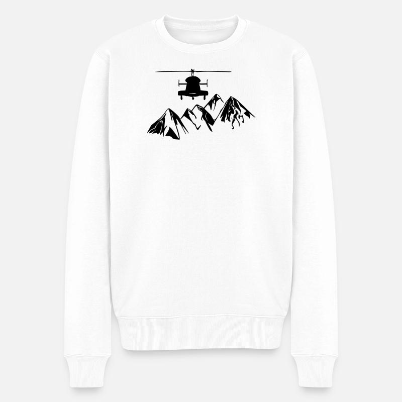 Helikopter mit Bergen - Männer Premium Bio Pullover - Weiß