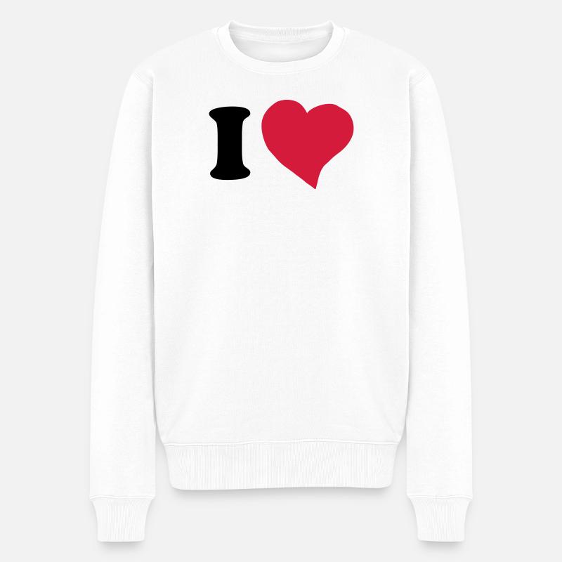 I love - Ich Liebe - Männer Premium Bio Pullover - Weiß