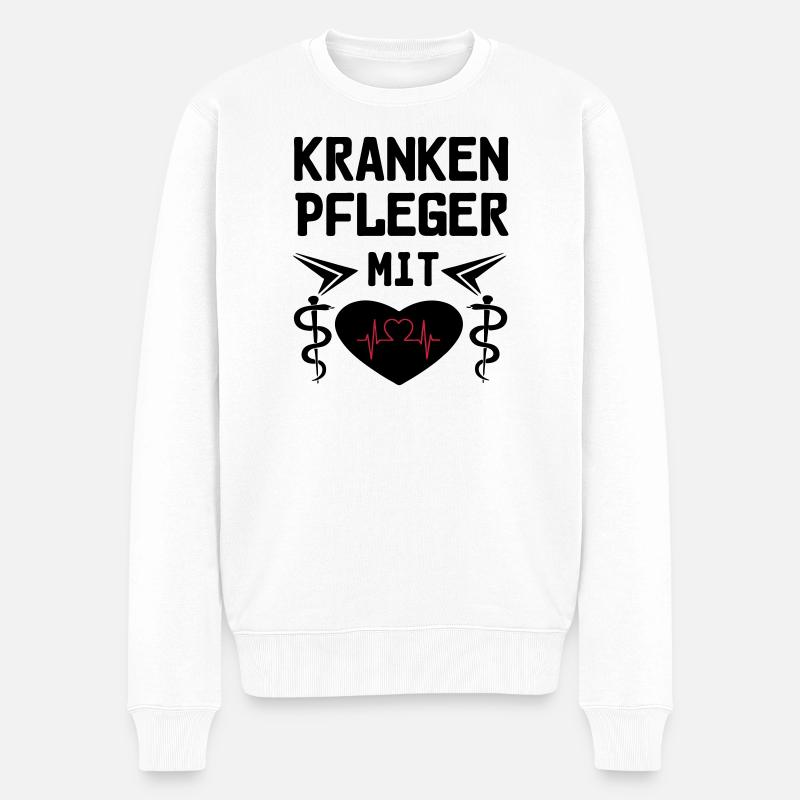 Krankenpfleger mit Herz Geschenk - Männer Premium Bio Pullover - Weiß