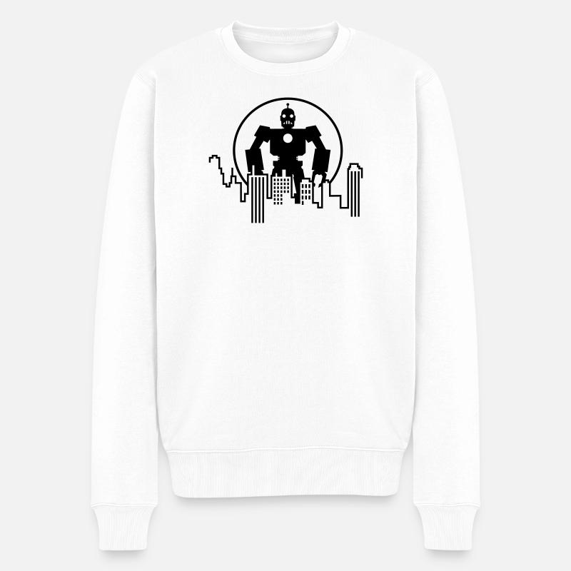 Robot Skyline – Sci-Fi Android Silhouette Shirt - Männer Premium Bio Pullover - Weiß