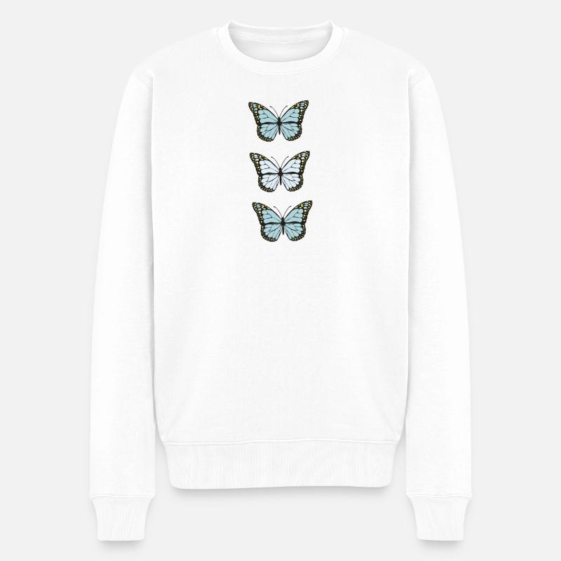 Trois Papillons Monarques Bleus - Pull Premium bio Homme - blanc