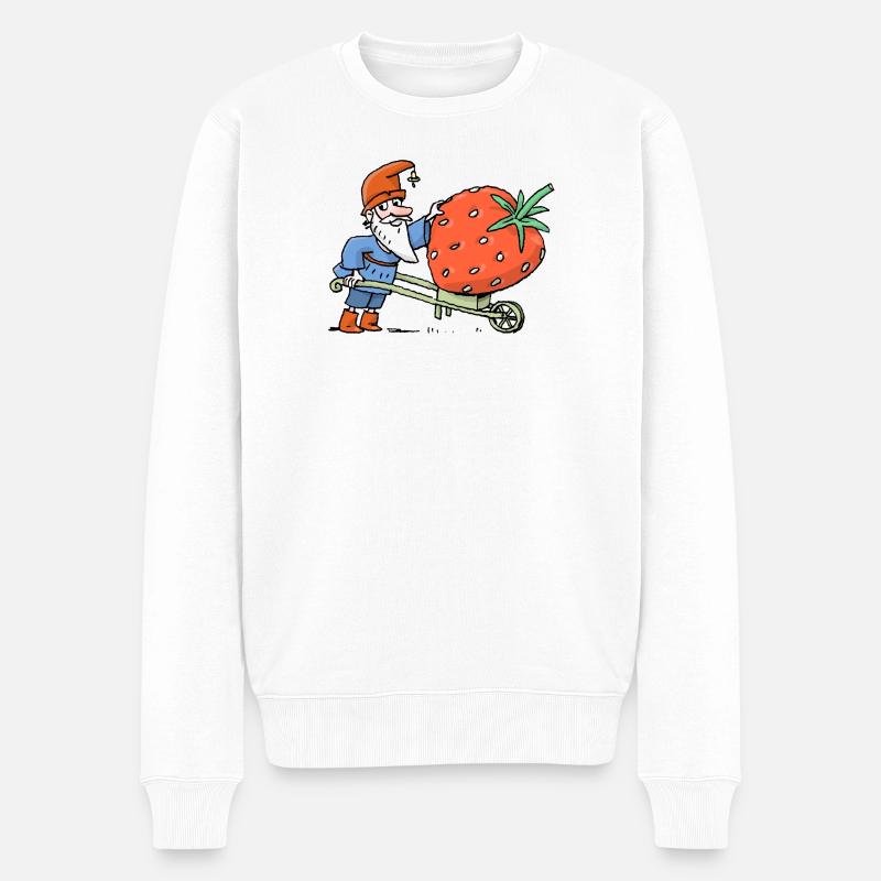 Gnom mit Erdbeere im Obstgarten - Männer Premium Bio Pullover - Weiß