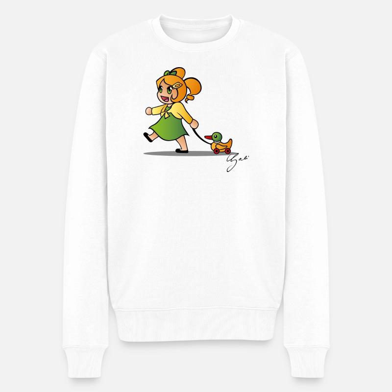 Mädchen mit Ente - Männer Premium Bio Pullover - Weiß