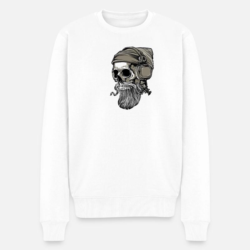 Bart Hipster crâne avec un casque - Pull Premium bio Homme - blanc