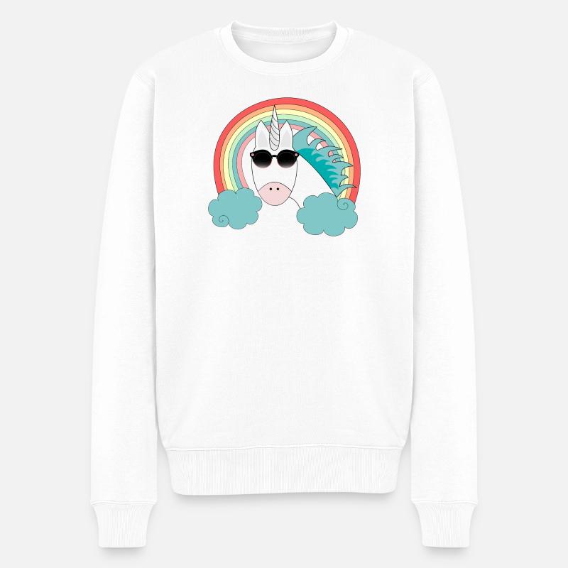 Einhorn mit Sonnenbrille - Männer Premium Bio Pullover - Weiß