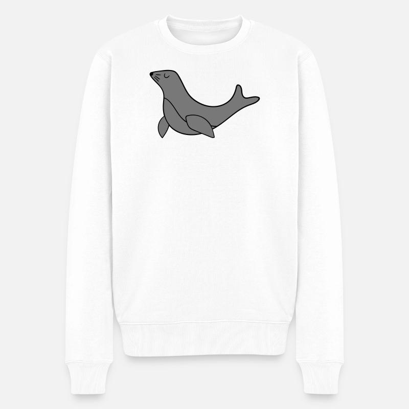 Seelöwe - Männer Premium Bio Pullover - Weiß