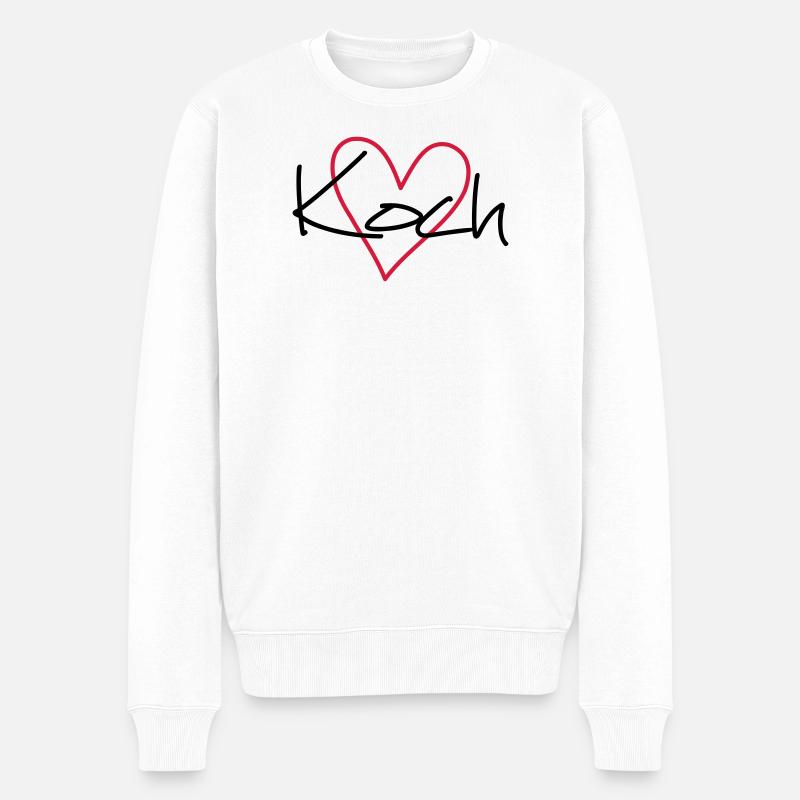 Koch Herz Hobbykoch Küche Geschenkidee - Männer Premium Bio Pullover - Weiß