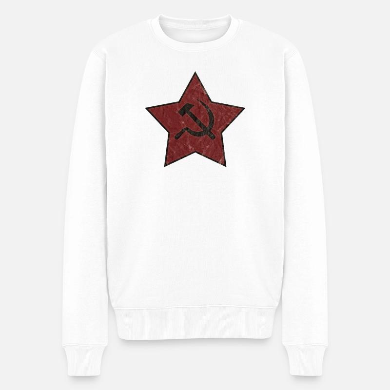 Roter Stern mit Hammer und Sichel - Männer Premium Bio Pullover - Weiß