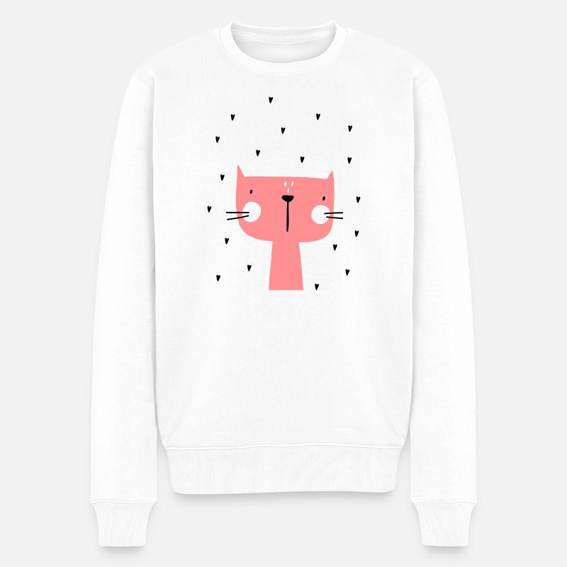 Katze mit Herzen - Männer Premium Bio Pullover - Weiß