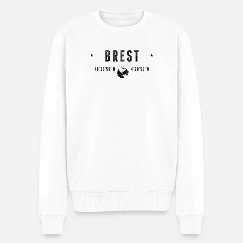 Brest Coordonnées Géographiques Stylisées - Pull Premium bio Homme - blanc