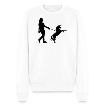 Einhorn Gassi - Einhörner, Haustier, Geschenk - Männer Premium Bio Pullover - Weiß - Vorne - Thijin (182cm)