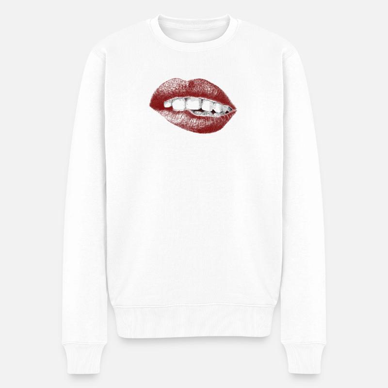 Lippen - Männer Premium Bio Pullover - Weiß