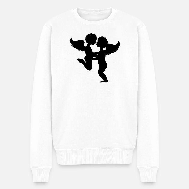 Zwei Engel küssen sich - Männer Premium Bio Pullover - Weiß