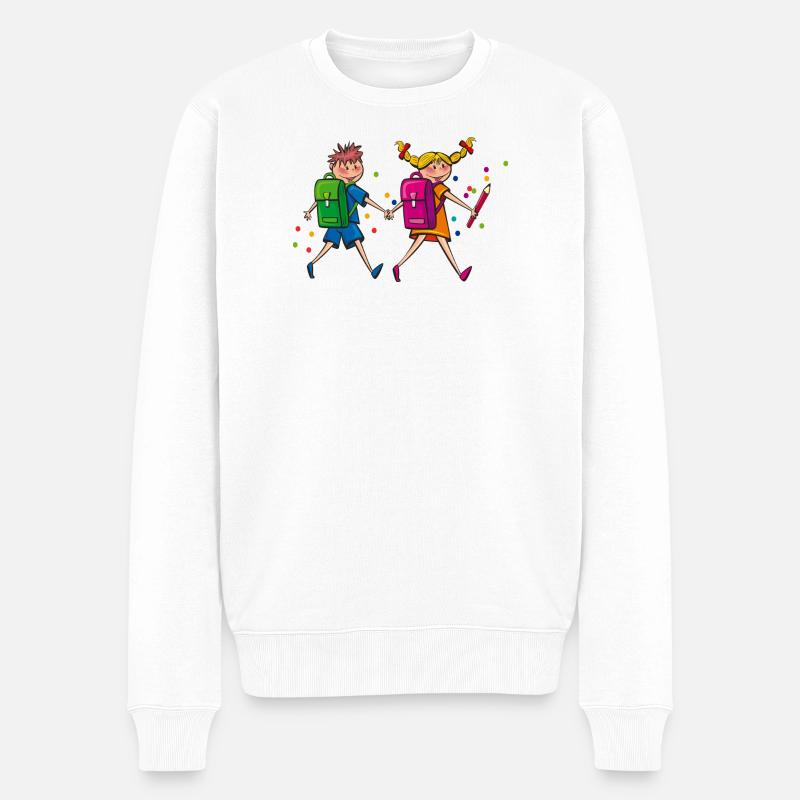 Schulfreunde Hand in Hand - Männer Premium Bio Pullover - Weiß