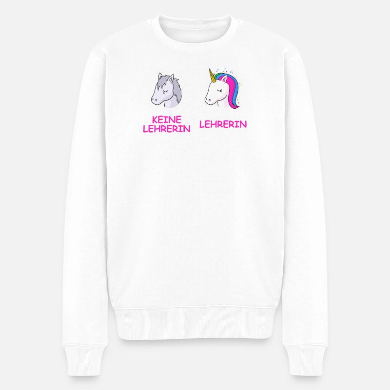 Unicorn Kontrast Lehrerin - Männer Premium Bio Pullover - Weiß