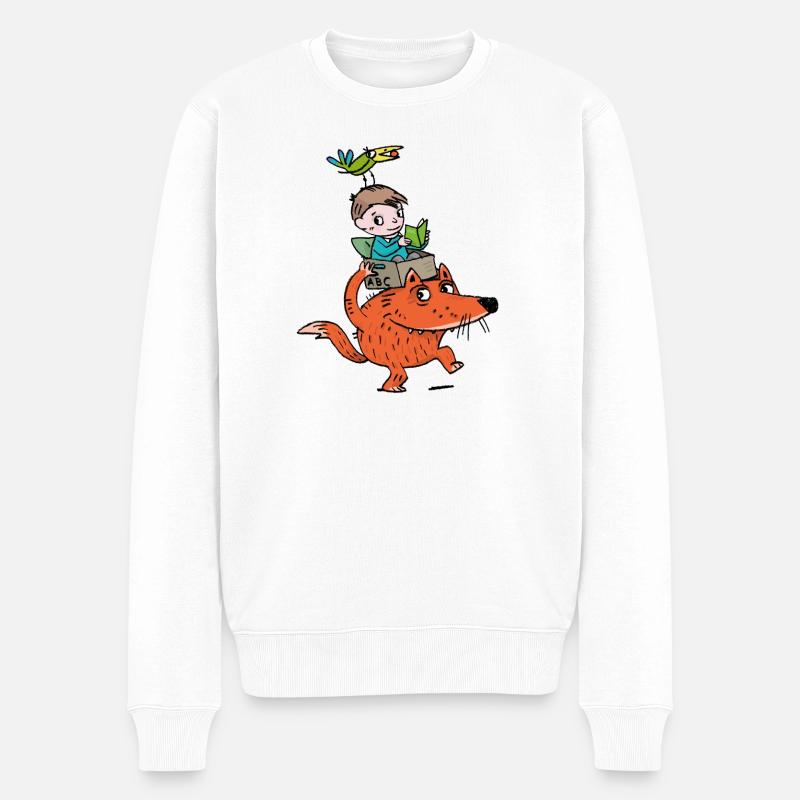 Abenteuerleser Drache und Junge - Männer Premium Bio Pullover - Weiß