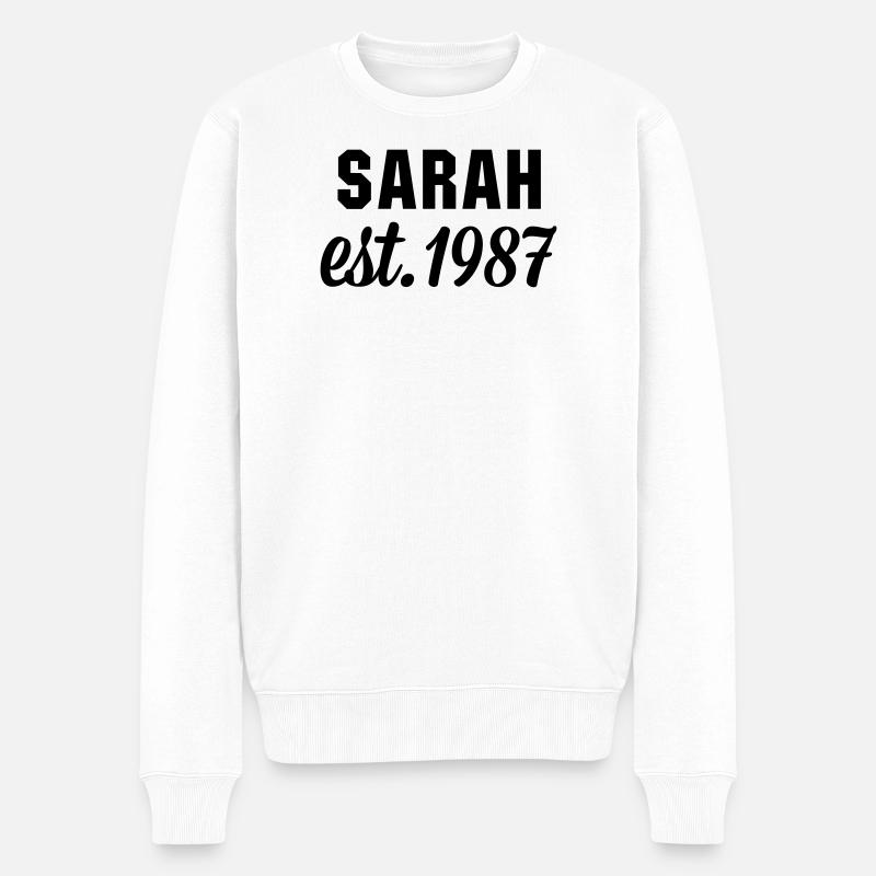 Sarah est 1987 - Männer Premium Bio Pullover - Weiß