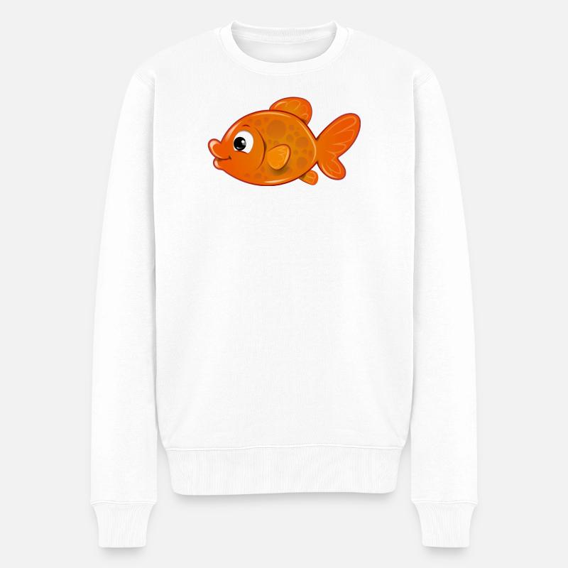 oranger Fisch - Männer Premium Bio Pullover - Weiß
