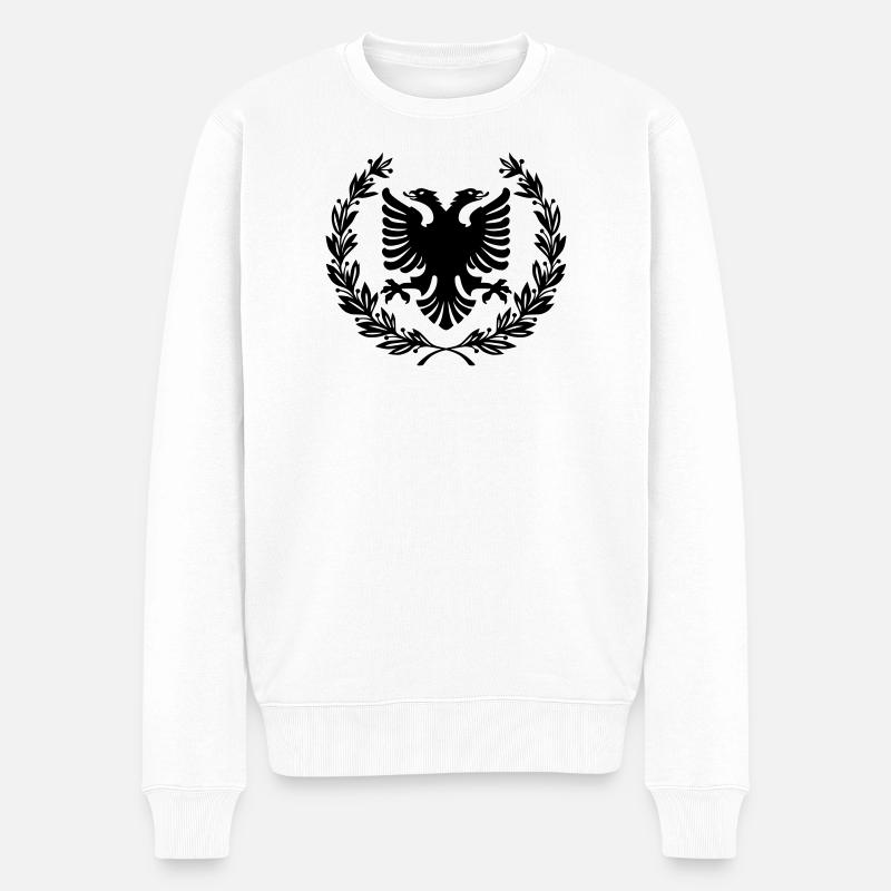 Shqipe Kranz – Albanien Lorbeer Doppelkopf Adler - Männer Premium Bio Pullover - Weiß