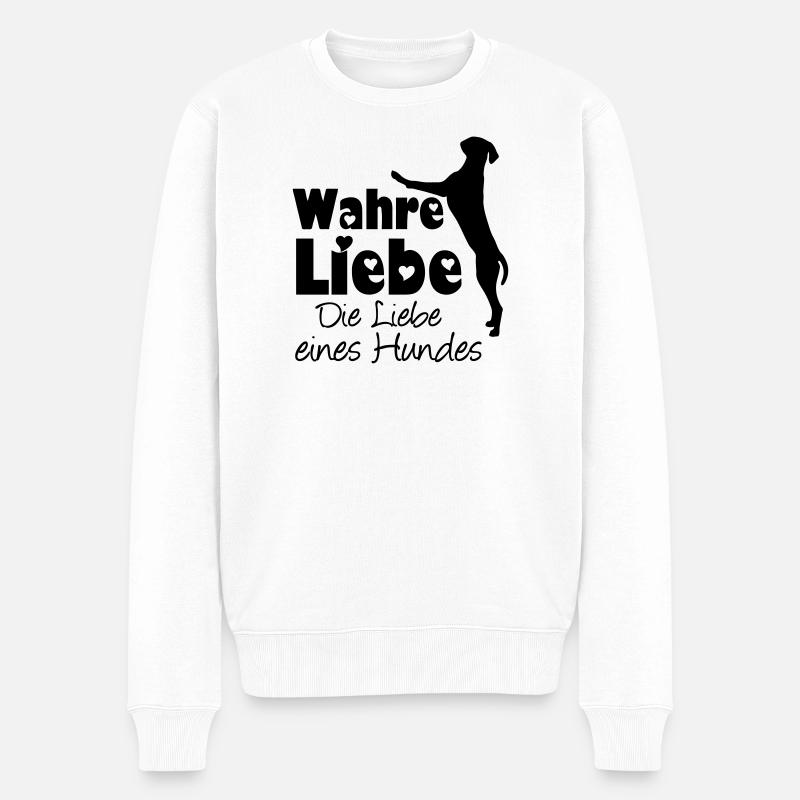 Wahre Liebe - Hund Haustier Tier Geschenk Spruch - Männer Premium Bio Pullover - Weiß