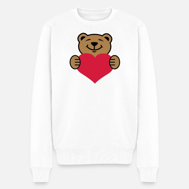 Herz Bär - Männer Premium Bio Pullover - Weiß