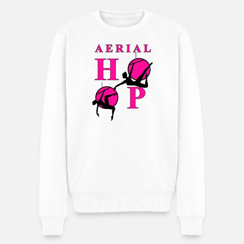 Aerial Hoop Neon Pink Schwarz - Männer Premium Bio Pullover - Weiß