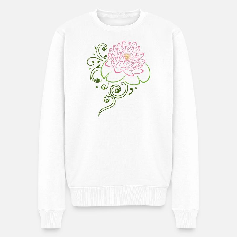 Lotusblüte mit Seerosenblättern. Lotus. - Männer Premium Bio Pullover - Weiß