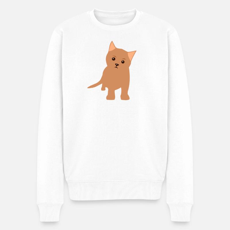 Braunes Kätzchen  - Männer Premium Bio Pullover - Weiß