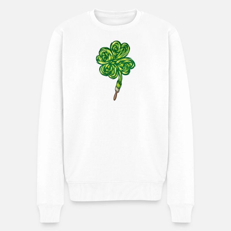 Clover - "I make my own luck" - Pull Premium bio Homme - blanc