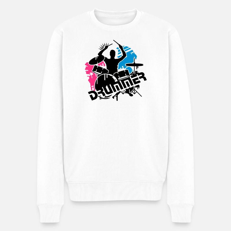 Ein Schlagzeuger und sein Schlagzeug - Männer Premium Bio Pullover - Weiß