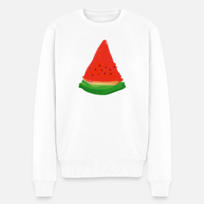 Aquarell-Wassermelonen-Scheibe - Männer Premium Bio Pullover - Weiß