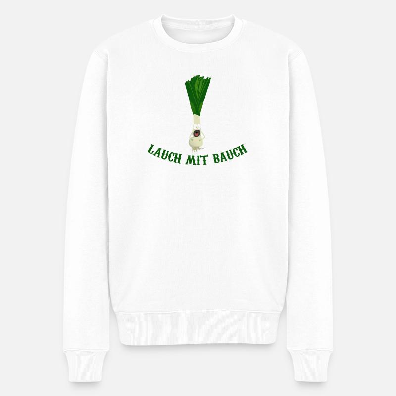 Lauch mit Bauch Cartoon - Männer Premium Bio Pullover - Weiß