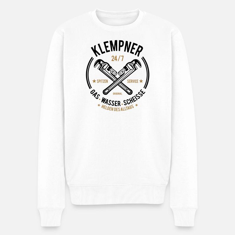 Klempner - Gas, Wasser, Scheiße - Männer Premium Bio Pullover - Weiß