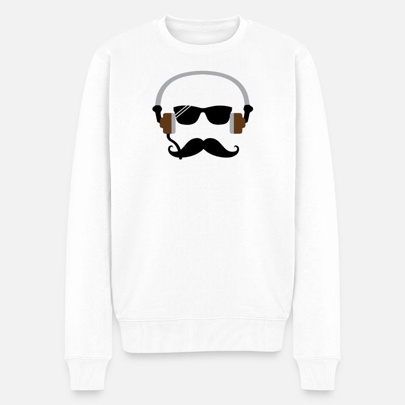 Kopfhörer Minimalist mit Bart - Männer Premium Bio Pullover - Weiß