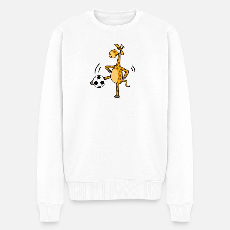 Giraffe Kick Fußball Cartoon - Männer Premium Bio Pullover - Weiß