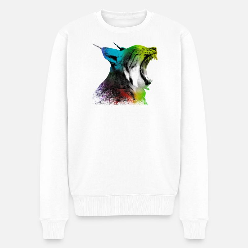 Gähnender Luchs - Männer Premium Bio Pullover - Weiß