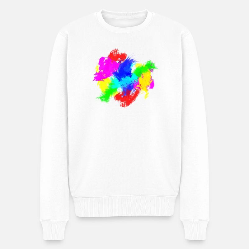 Farbklecks Bunt Farbspritzer - Männer Premium Bio Pullover - Weiß